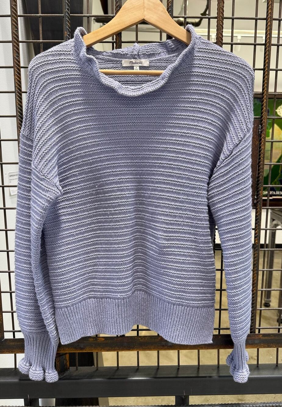 Madewell Ruffle Cuff Pullover Sweater Womens Small Lavender Purple Chunky Knit